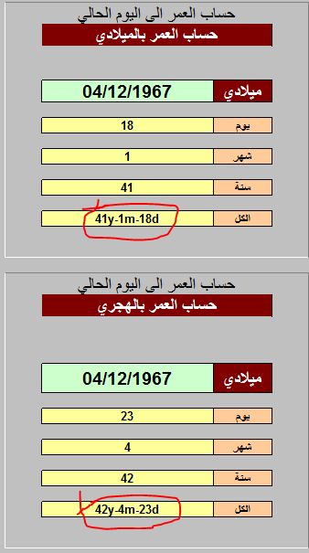 باليوم والسنة حساب العمر بالميلادي والشهر حساب العمر